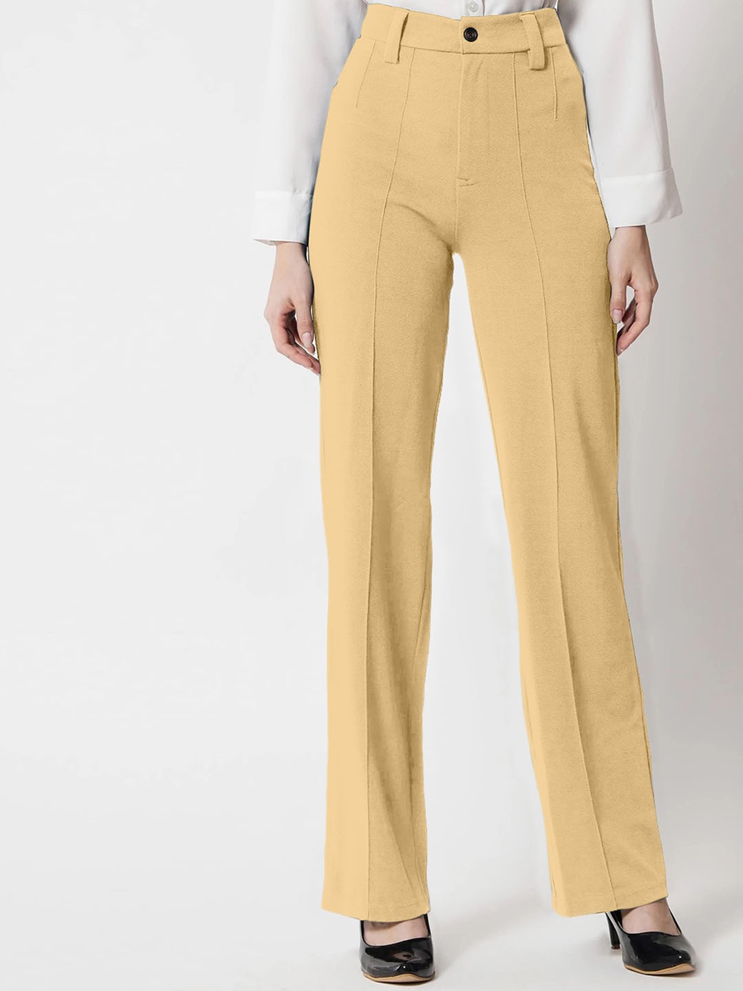 

Selvia Women Mid-Rise Easy Wash Lycra Trousers, Yellow
