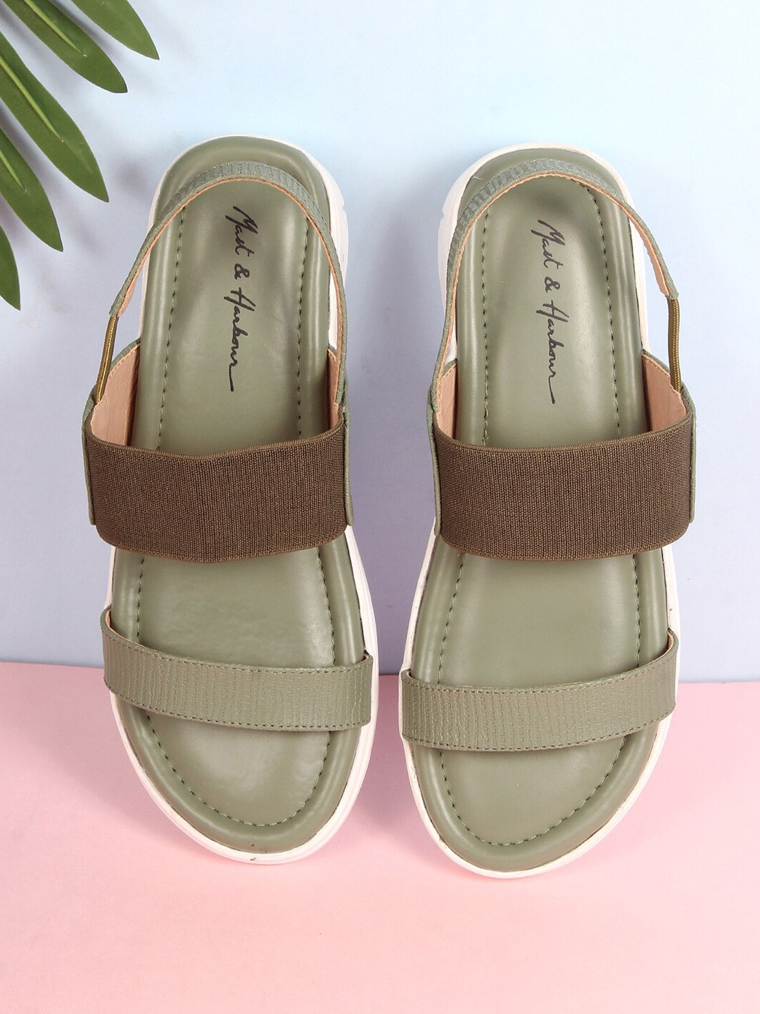 

Mast & Harbour Olive Green And Brown Colourblocked Comfort Heels