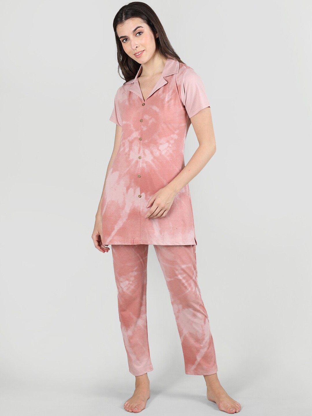 

Duchess Abstract Printed Night Suit, Pink