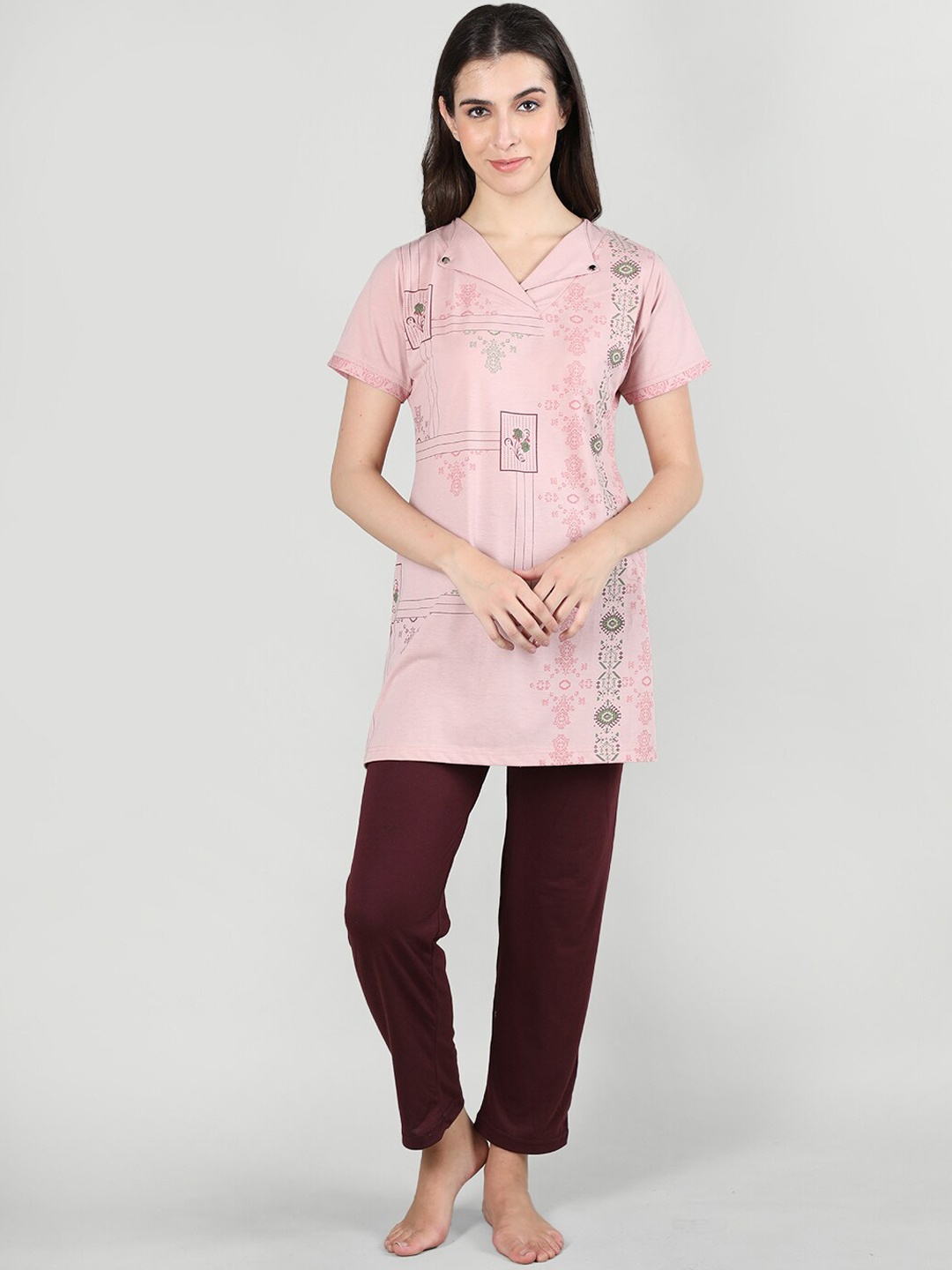 

Duchess Ethnic Motifs Printed Night Suit, Pink