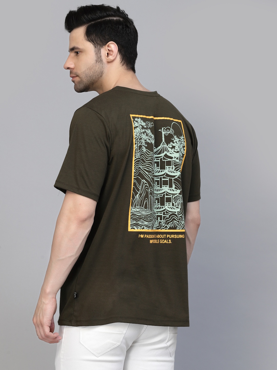 

Rigo Printed Drop-Shoulder Sleeves Cotton Oversized T-Shirt, Green