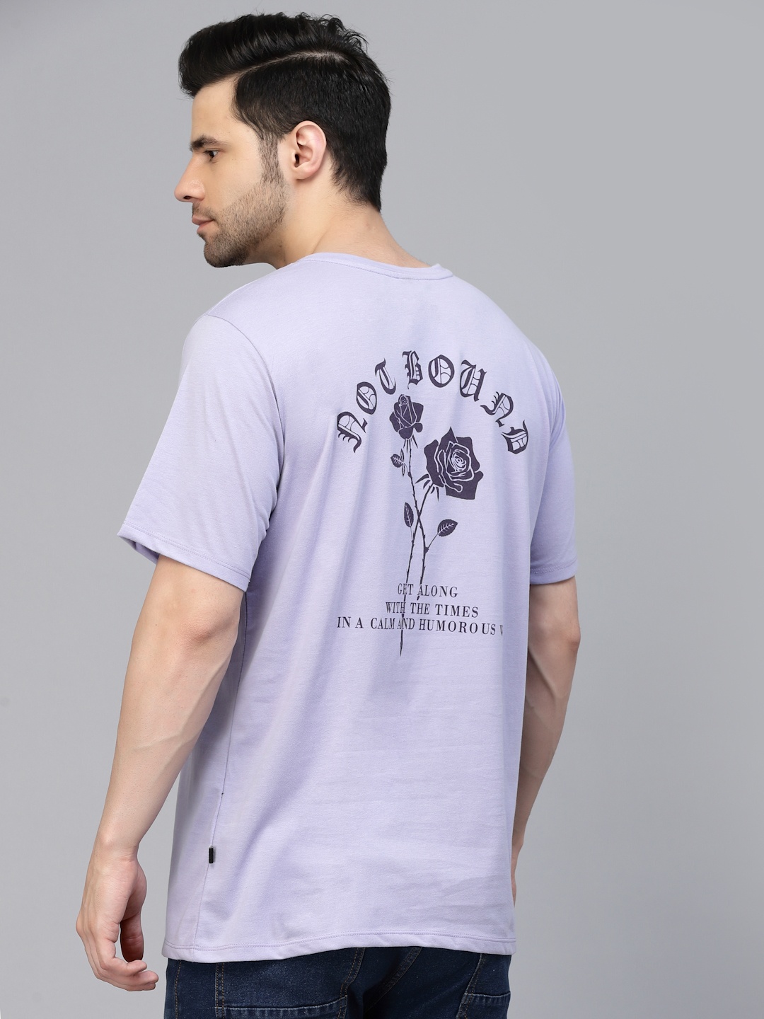 

Rigo Printed Oversized Drop Shoulder Sleeves Pure Cotton Sports T-shirt, Purple