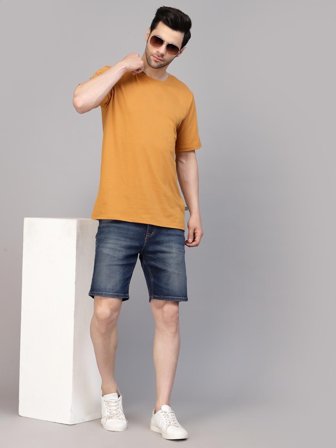 

Rigo Printed Oversized Drop Shoulder Sleeves Pure Cotton Sports T-shirt, Orange