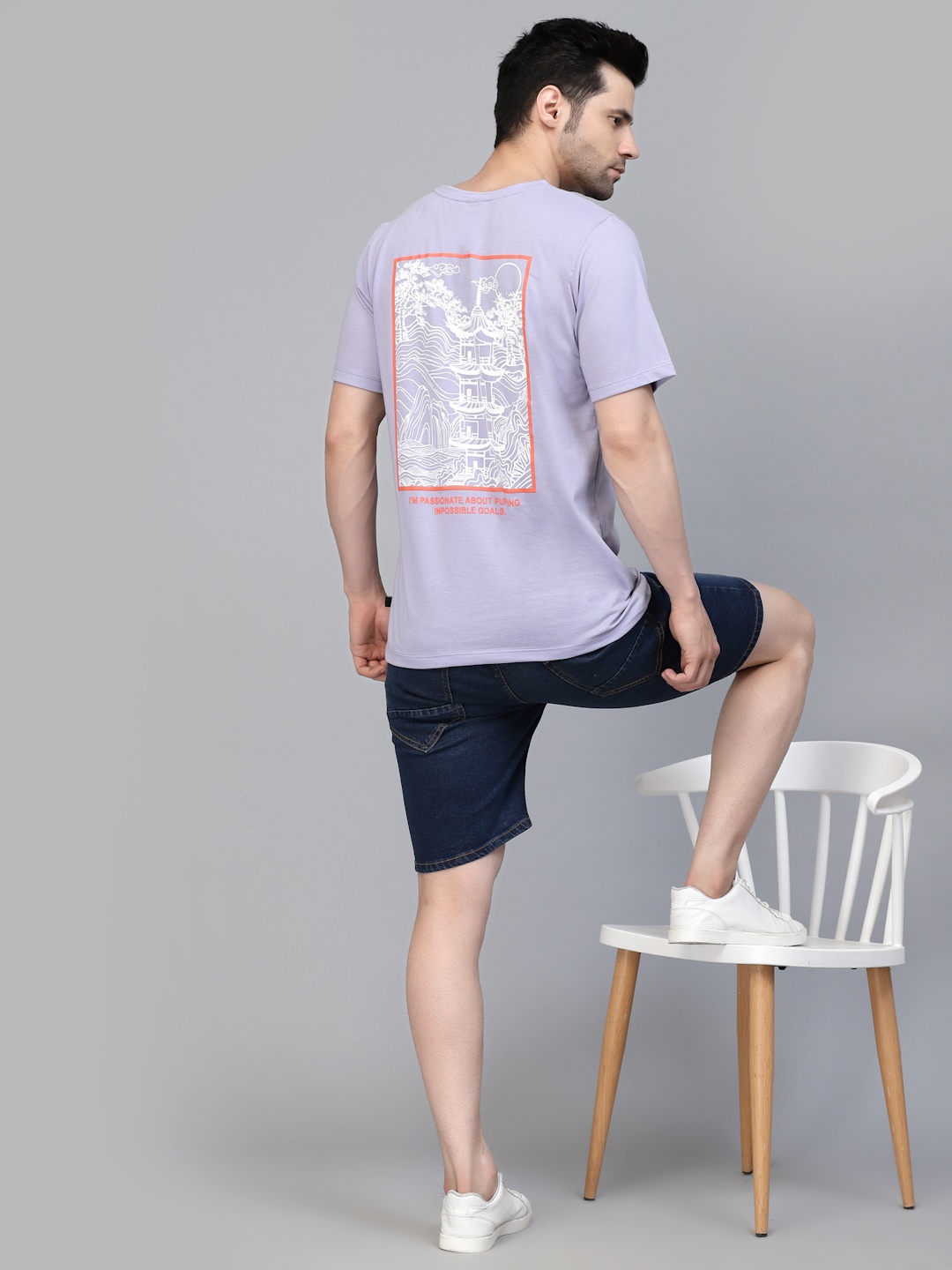 

Rigo Printed Oversized Drop Shoulder Sleeves Pure Cotton Sports T-shirt, Purple
