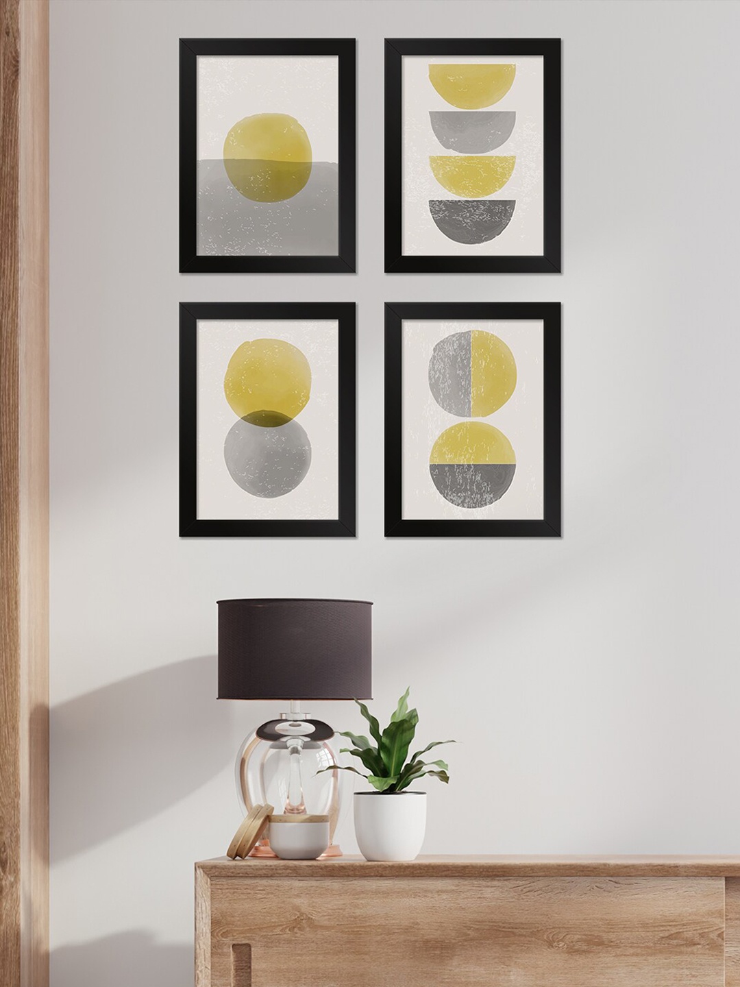 

PAPER PLANE DESIGN White & Yellow 4 Pieces Printed Wall Photo Frame