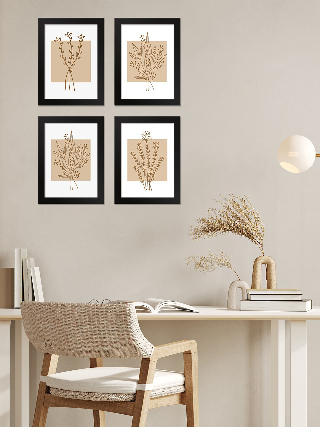 

PAPER PLANE DESIGN White & Beige 4-Pcs Printed Wall Photo Frame