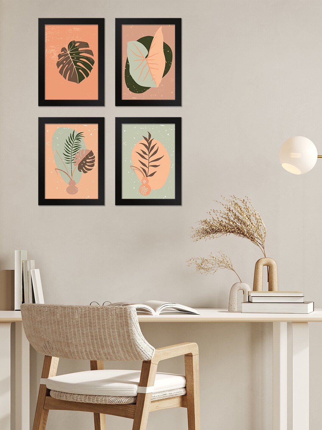 

PAPER PLANE DESIGN Orange & Green 4-Pcs Printed Wall Photo Frame