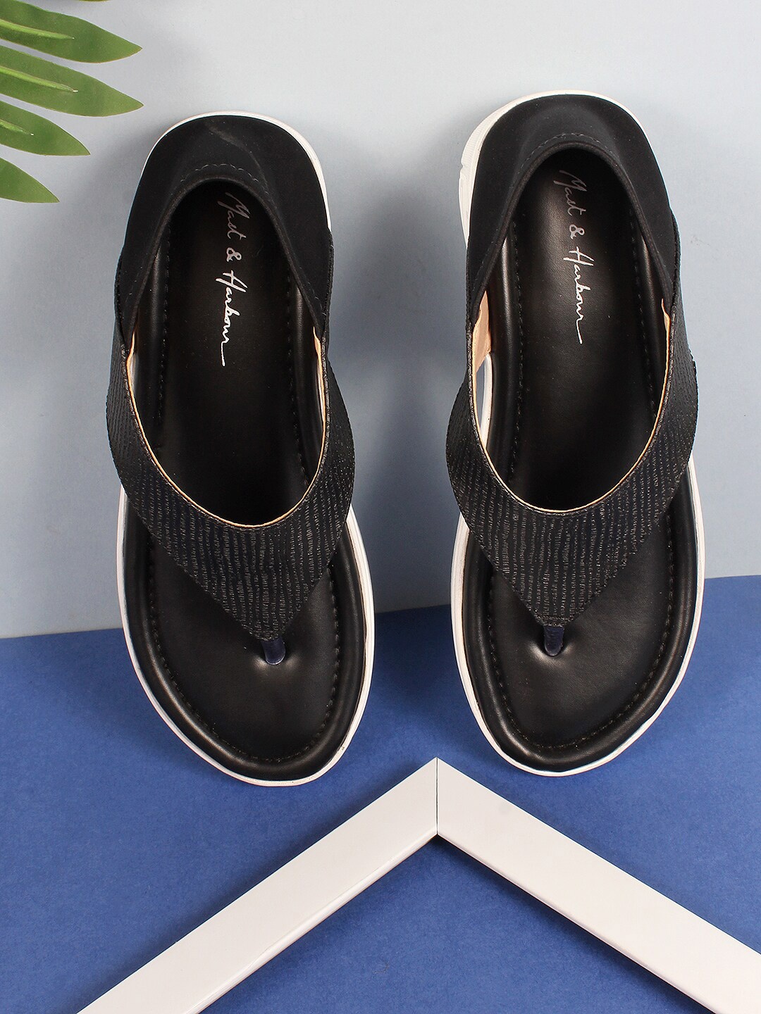 

Mast & Harbour Textured Open Toe Wedges, Black