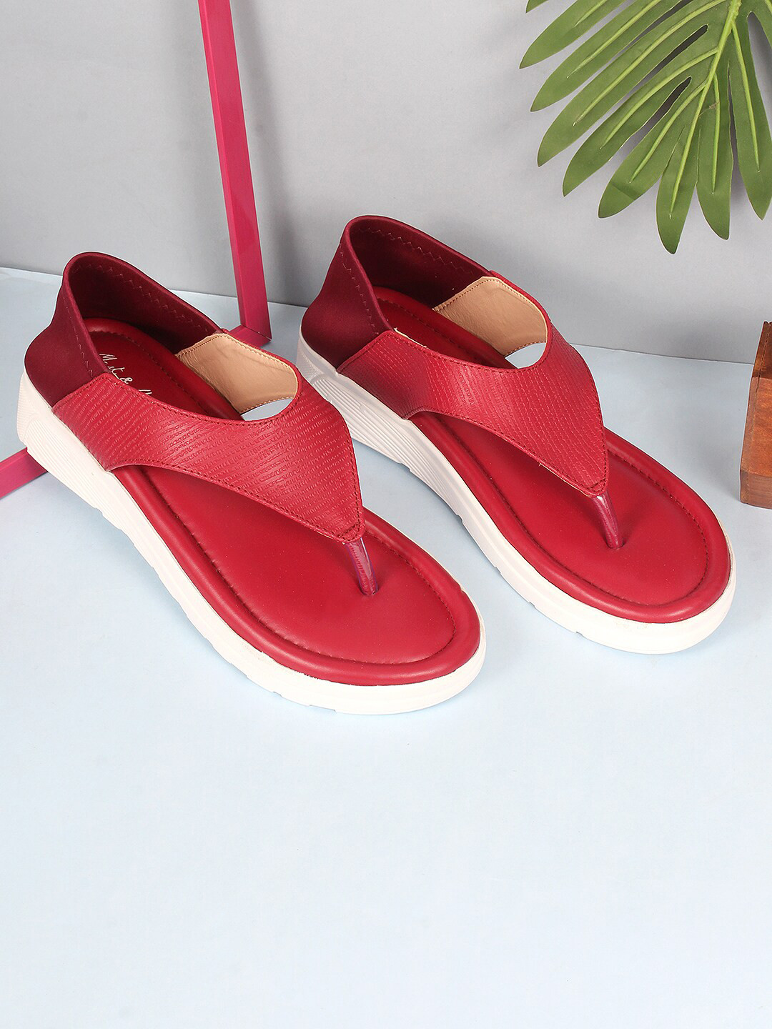

Mast & Harbour Textured Open Toe Wedges, Red