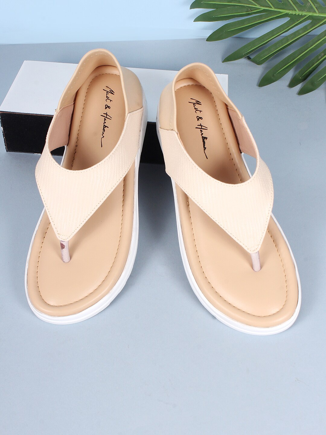 

Mast & Harbour Beige & White Textured Open Toe Wedges