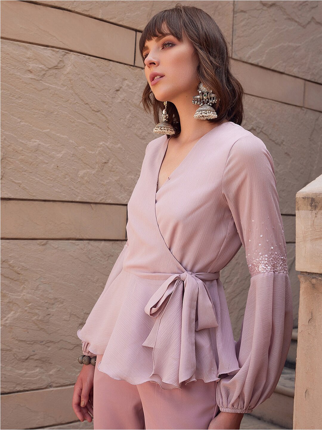 

FabAlley X Siddarth Pink V-Neck Wrap Top