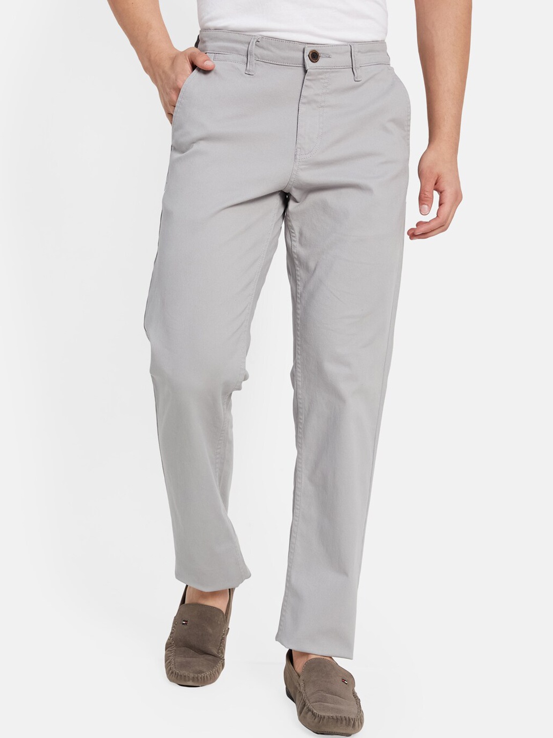 

Octave Men Mid-Rise Cotton Chinos, Grey