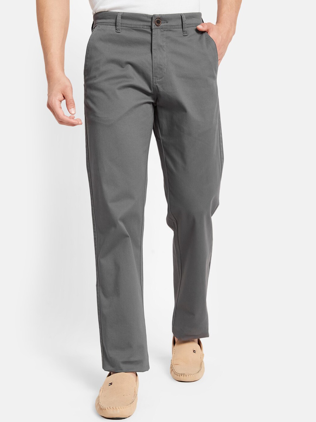 

Octave Men Mid-Rise Cotton Chinos, Grey