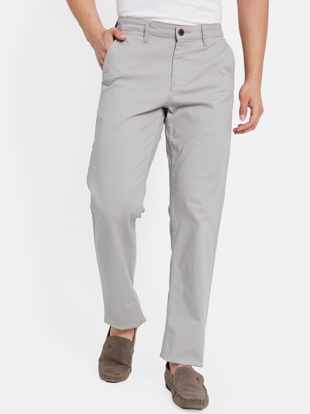 

Octave Men Mid-Rise Cotton Chinos, Grey