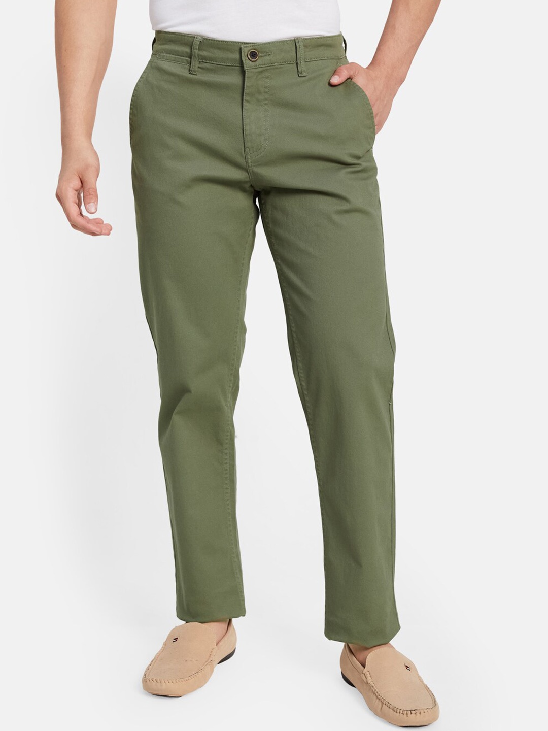 

Octave Men Mid-Rise Cotton Chinos, Olive