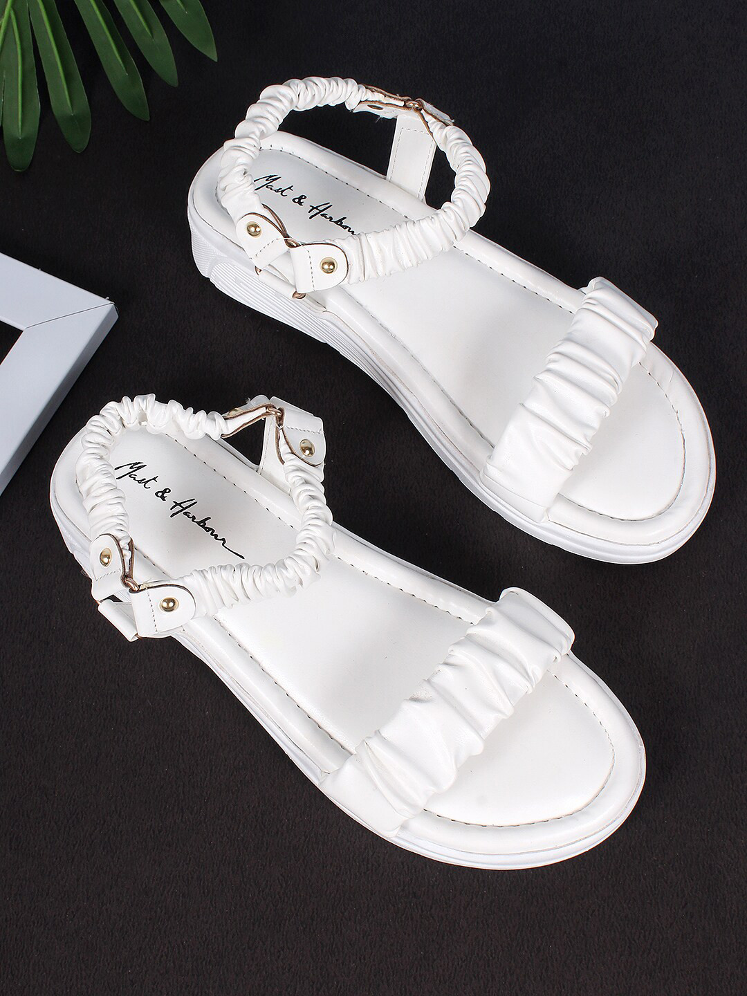 

Mast & Harbour White Ruched Strap Comfort Heels