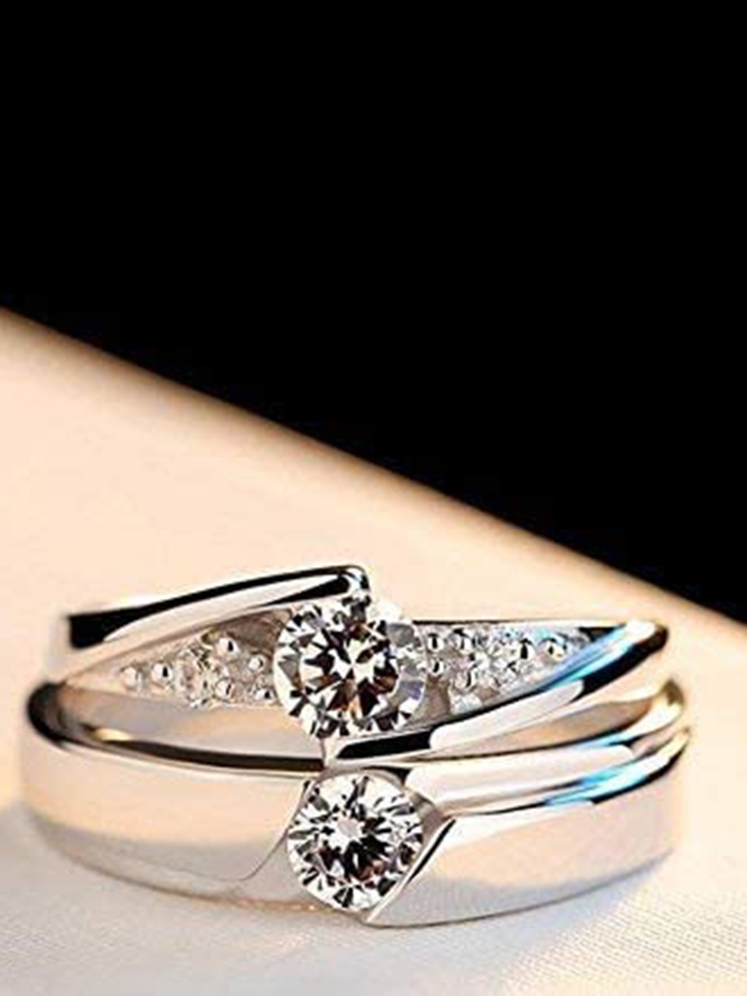 

VIEN Set of 2 Sterling Silver Silver-Plated CZ-Studded Couple Rings