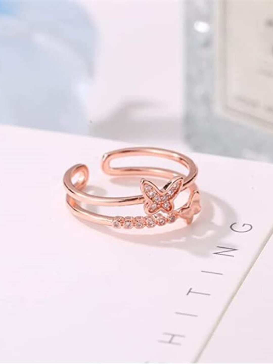 

VIEN Rose Gold-Plated CZ-Studded Adjustable Ring
