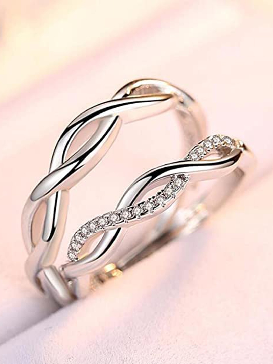 

VIEN Set of 2 Silver-Plated CZ-Studded Adjustable Couple Rings