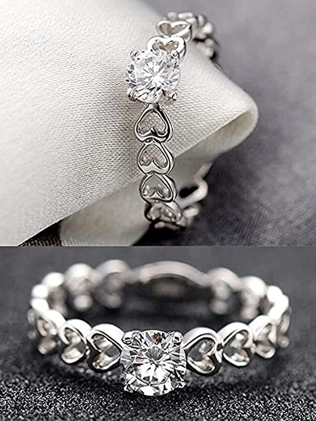 

VIEN Set of 2 Silver-Plated CZ-Studded Adjustable Couple Rings