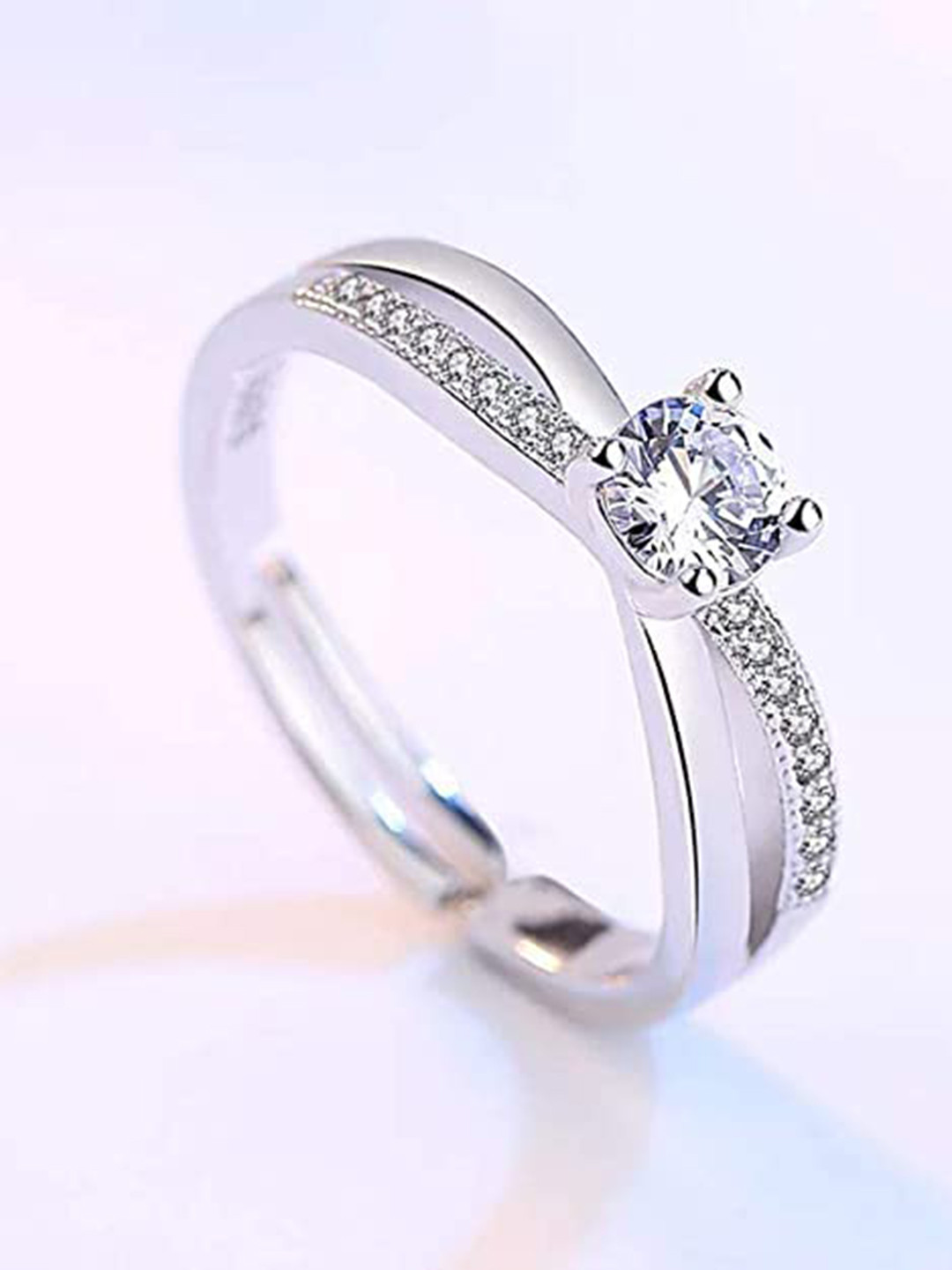 

VIEN Silver-Plated CZ-Studded Adjustable Finger Ring