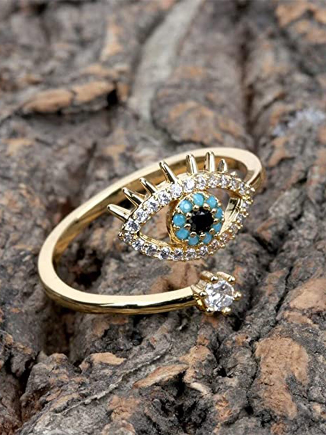 

VIEN Gold-Plated CZ-Studded Evil Eye Adjustable Finger Ring
