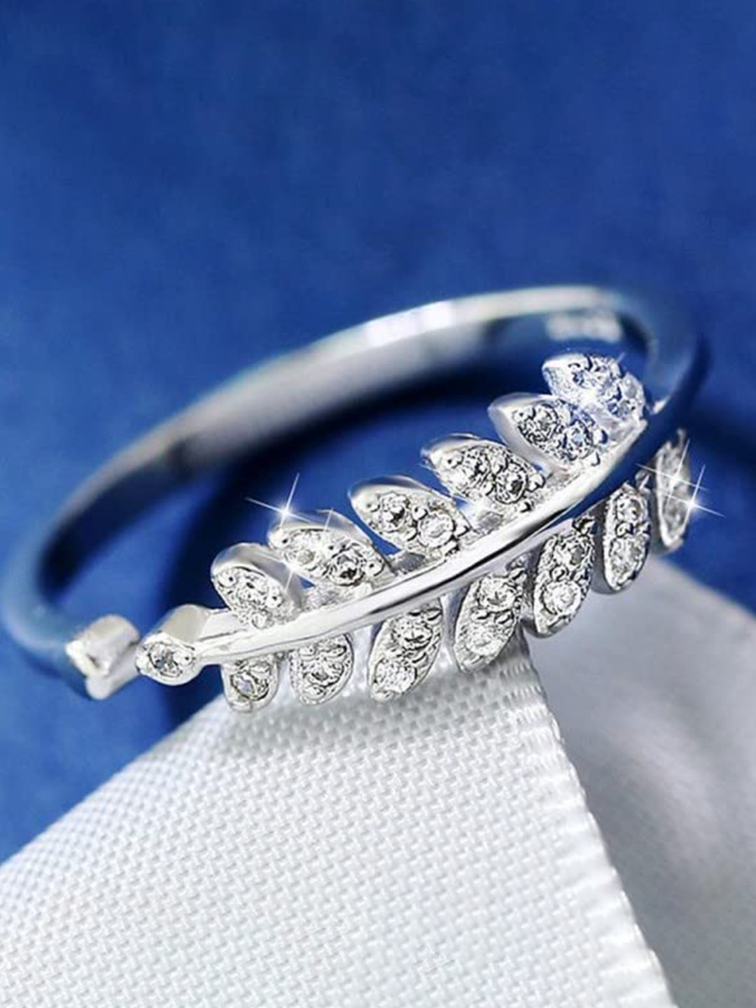 

VIEN Silver-Plated CZ-Studded Adjustable Finger Ring