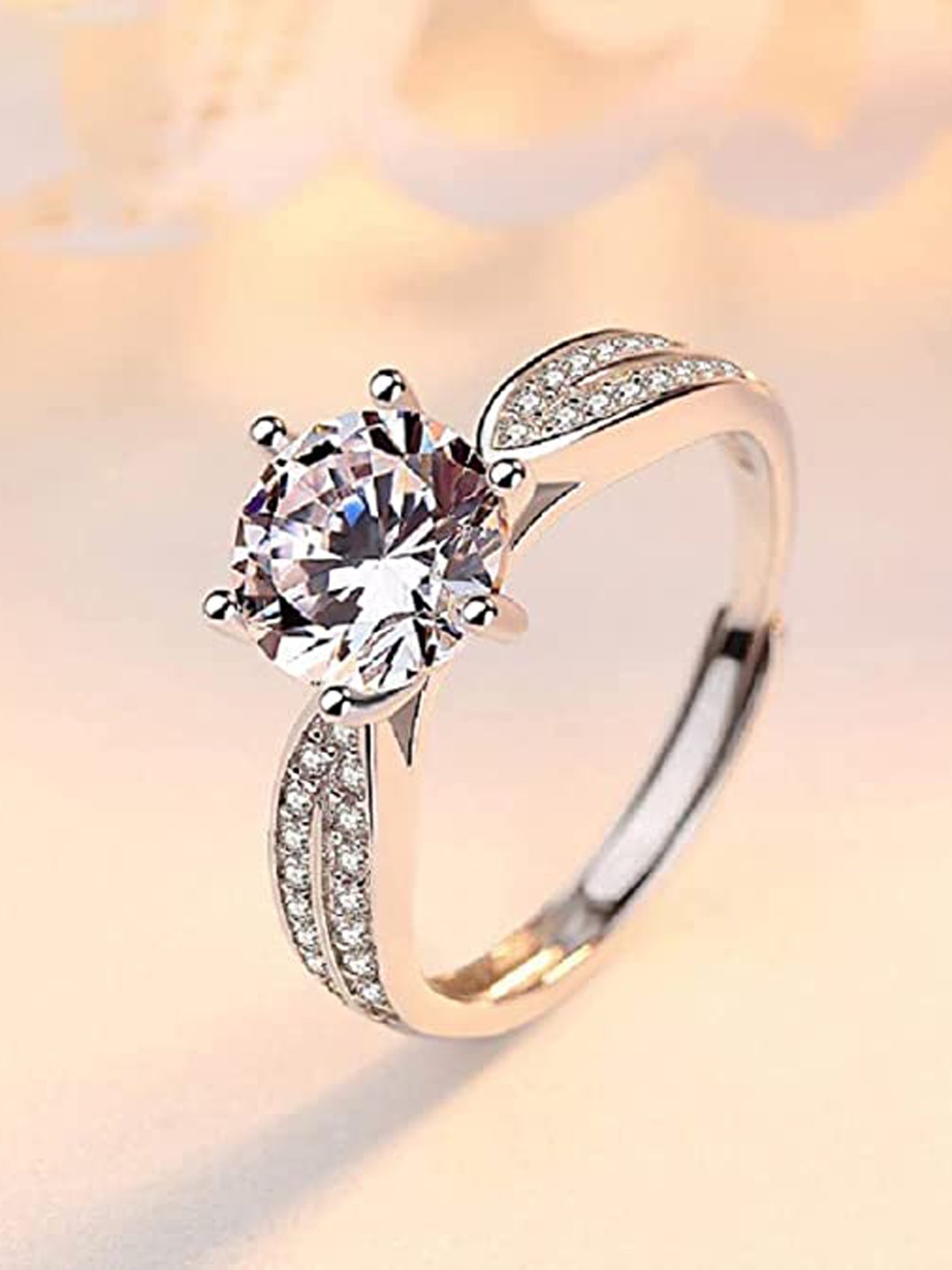 

VIEN Silver-Plated CZ-Studded Adjustable Finger Ring