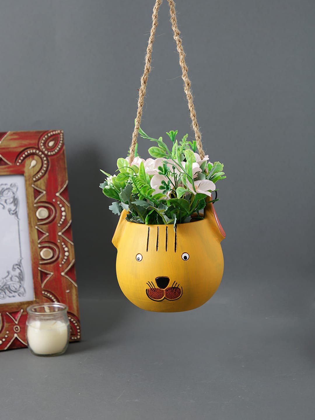 

Aapno Rajasthan Yellow Kitty Shaped Terracotta Hanging Planter