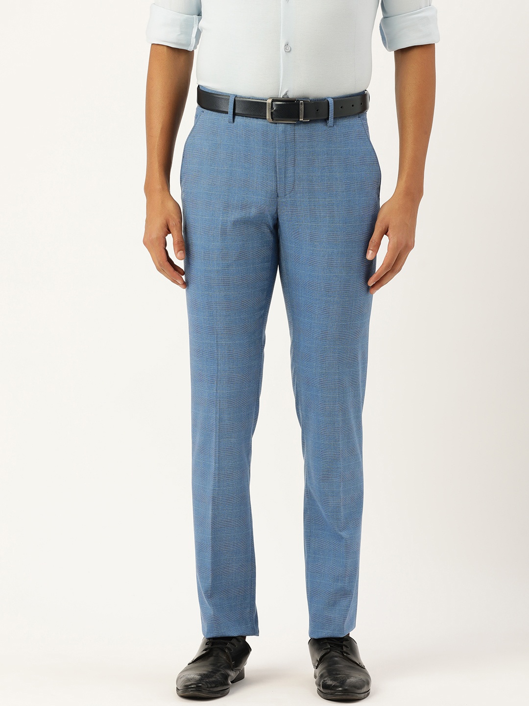 

Peter England Men Checked Slim Fit Formal Trousers, Blue
