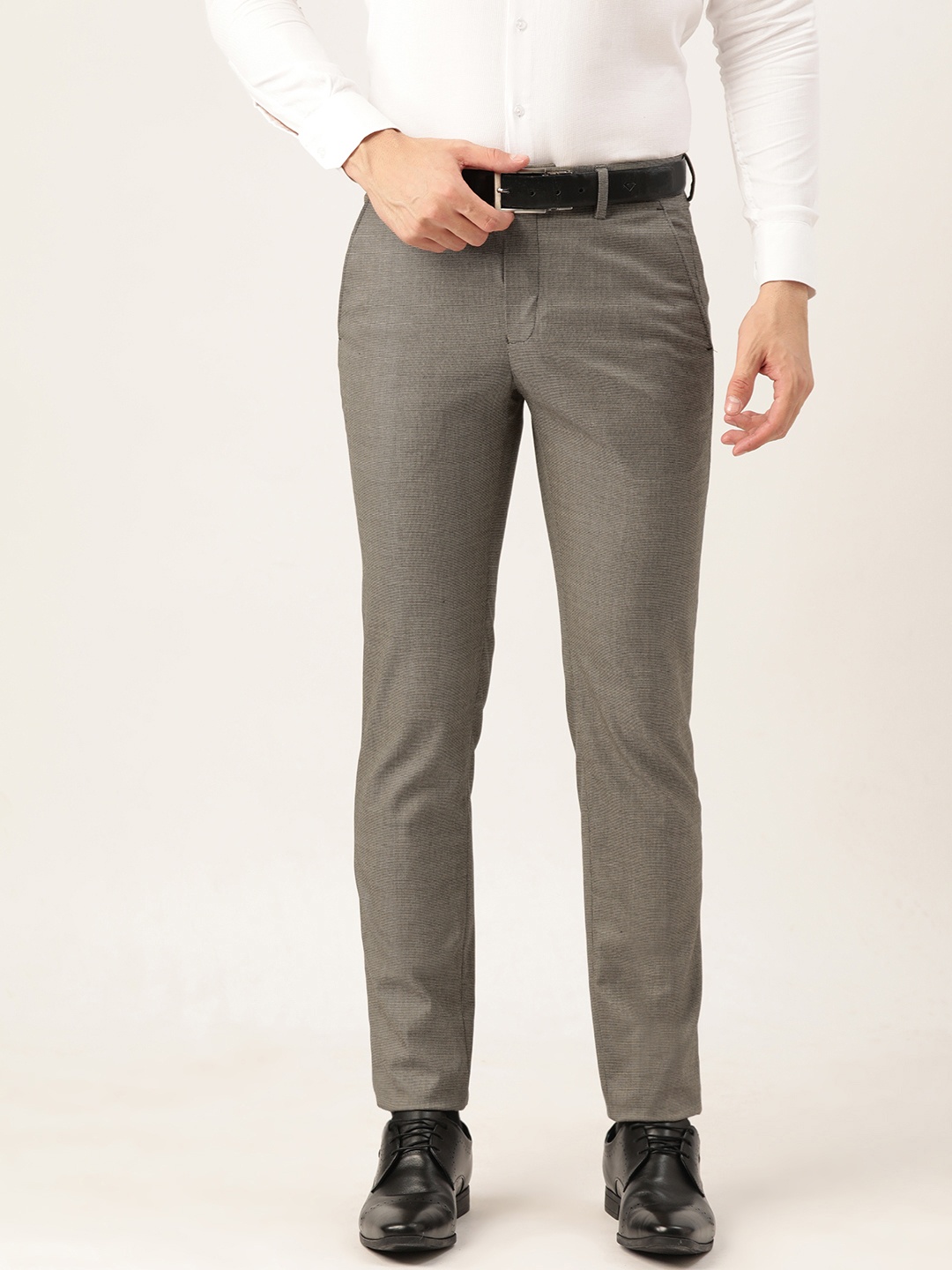

Peter England Men Textured Slim Fit Formal Trousers, Black