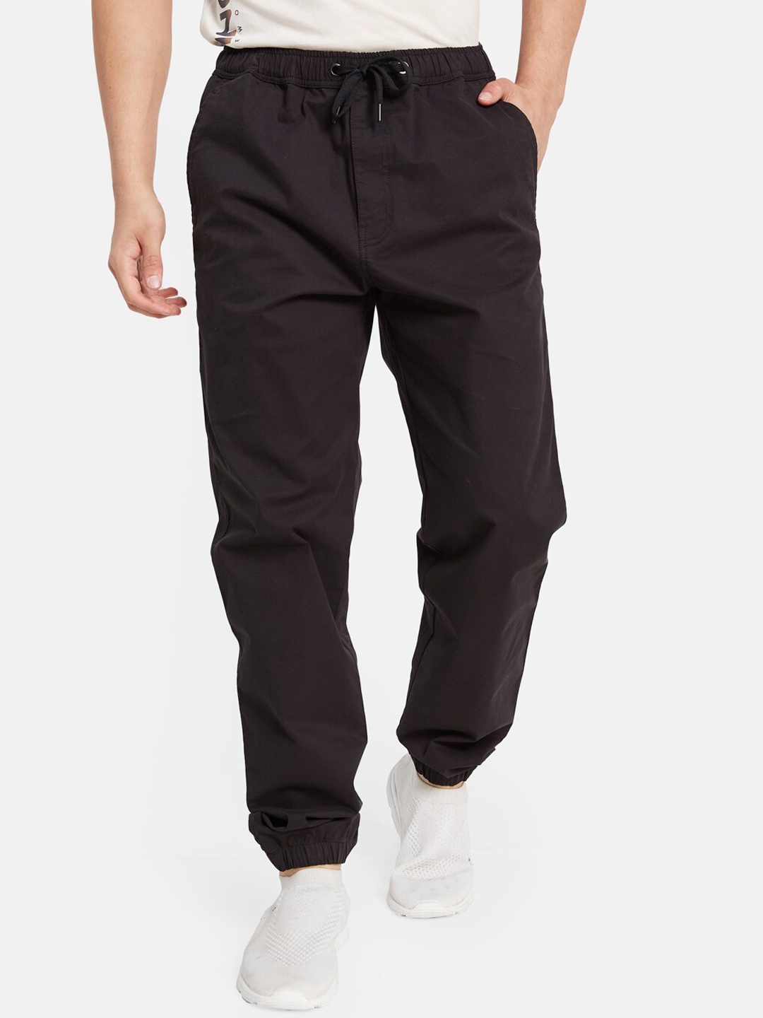 

Octave Men Mid-Rise Cotton Track Pants, Black
