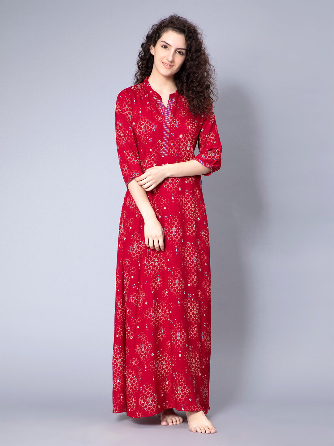 

NIGHTSPREE Geometric Printed Maxi Nightdress, Red
