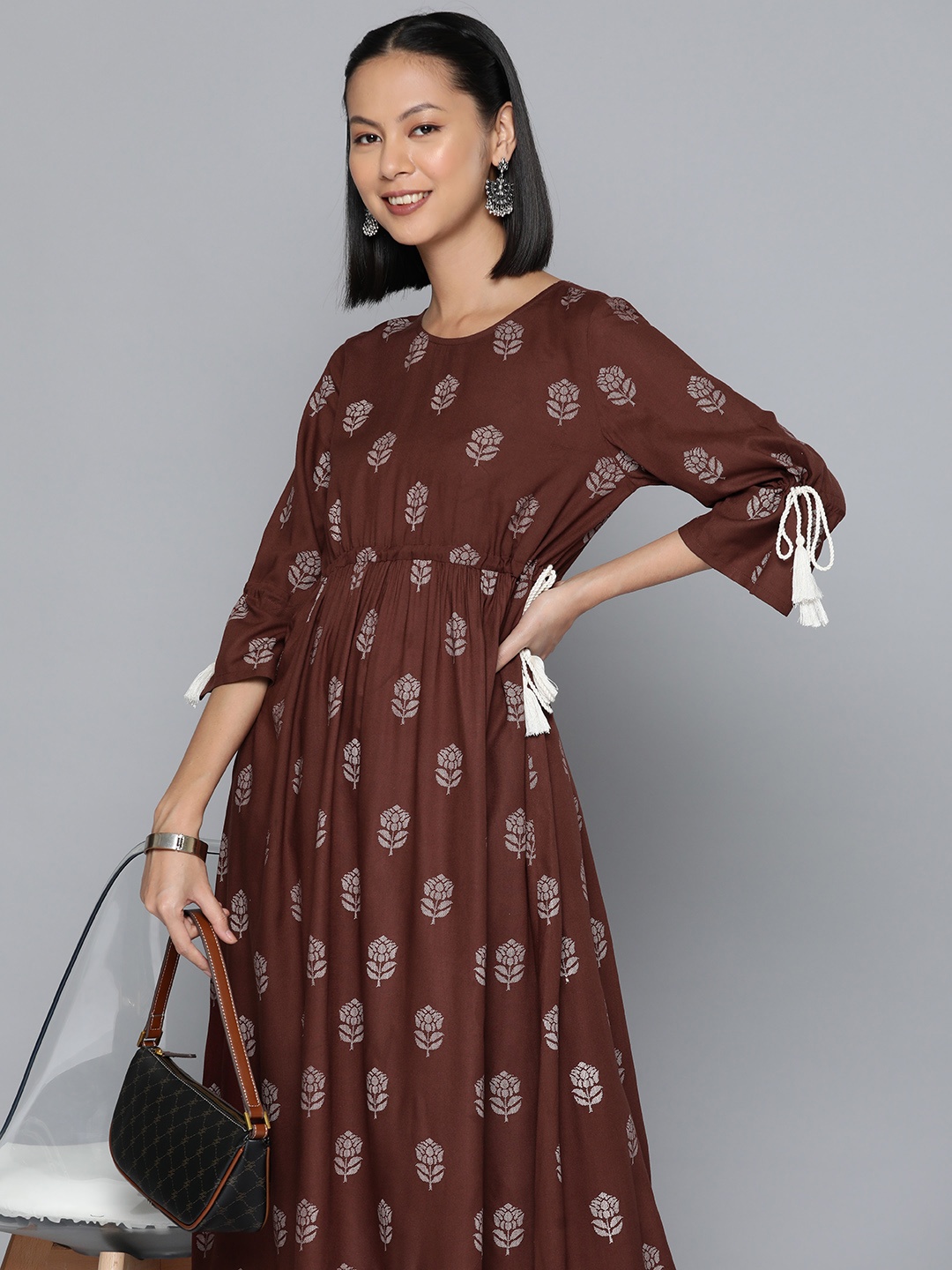 

HERE&NOW Women Floral Printed Kurta, Brown