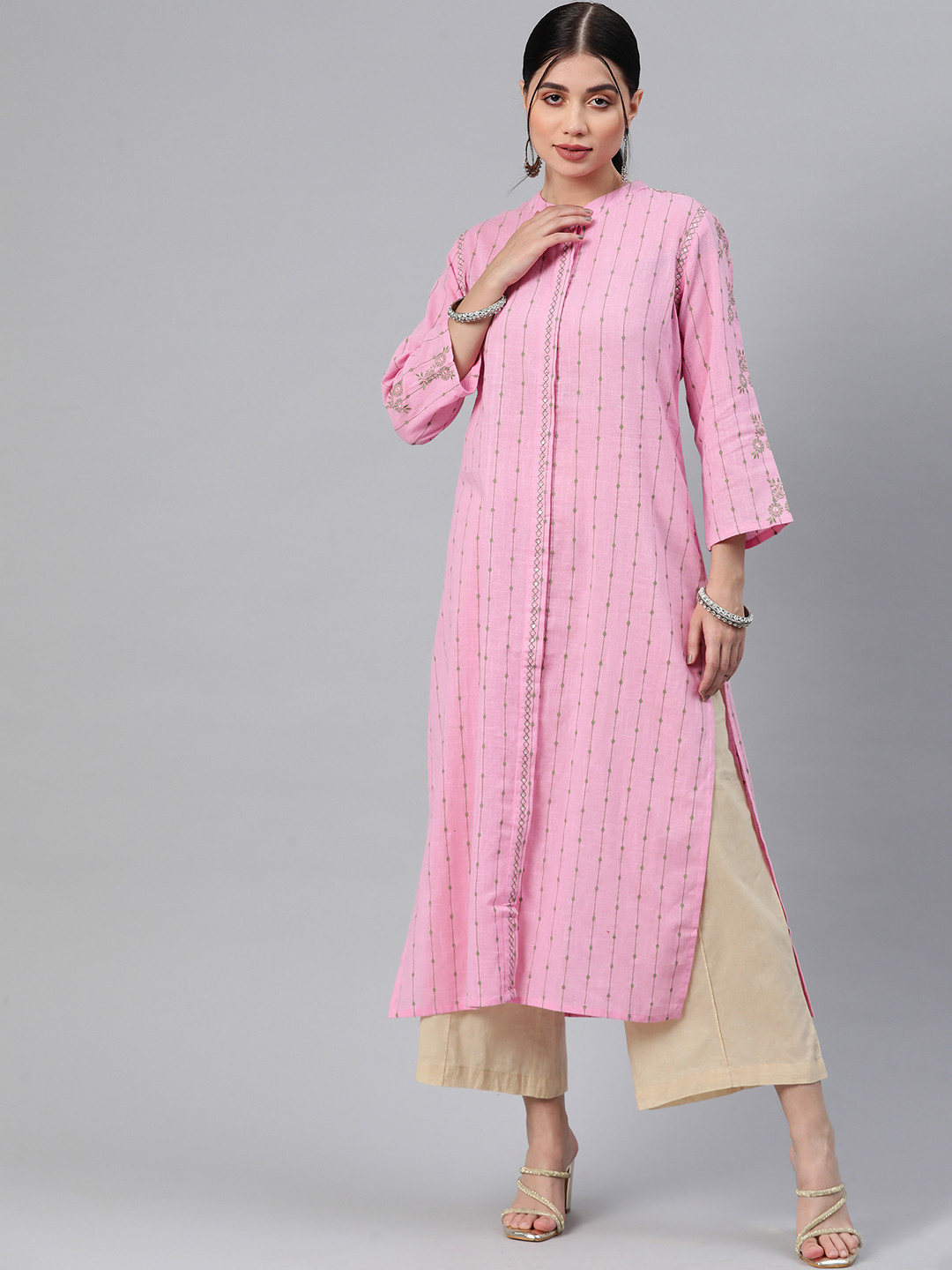 

Readiprint Fashions Women Striped Cotton Kurta, Pink