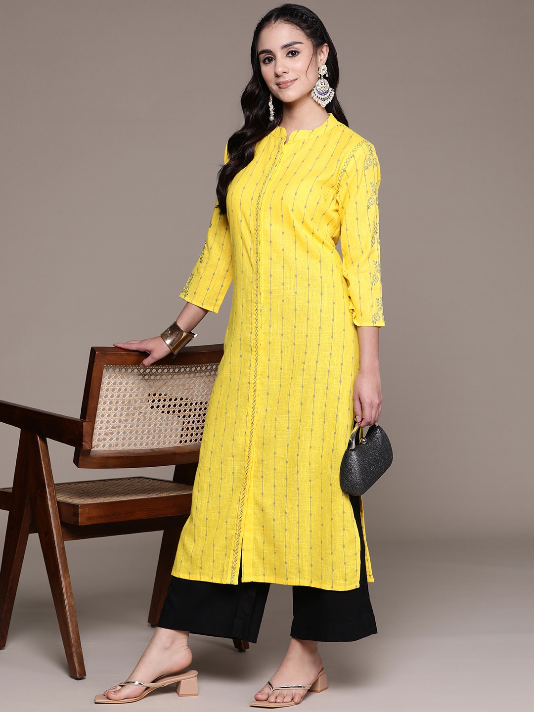 

Readiprint Printed Mandarin Collar Pure Cotton Kurta, Yellow