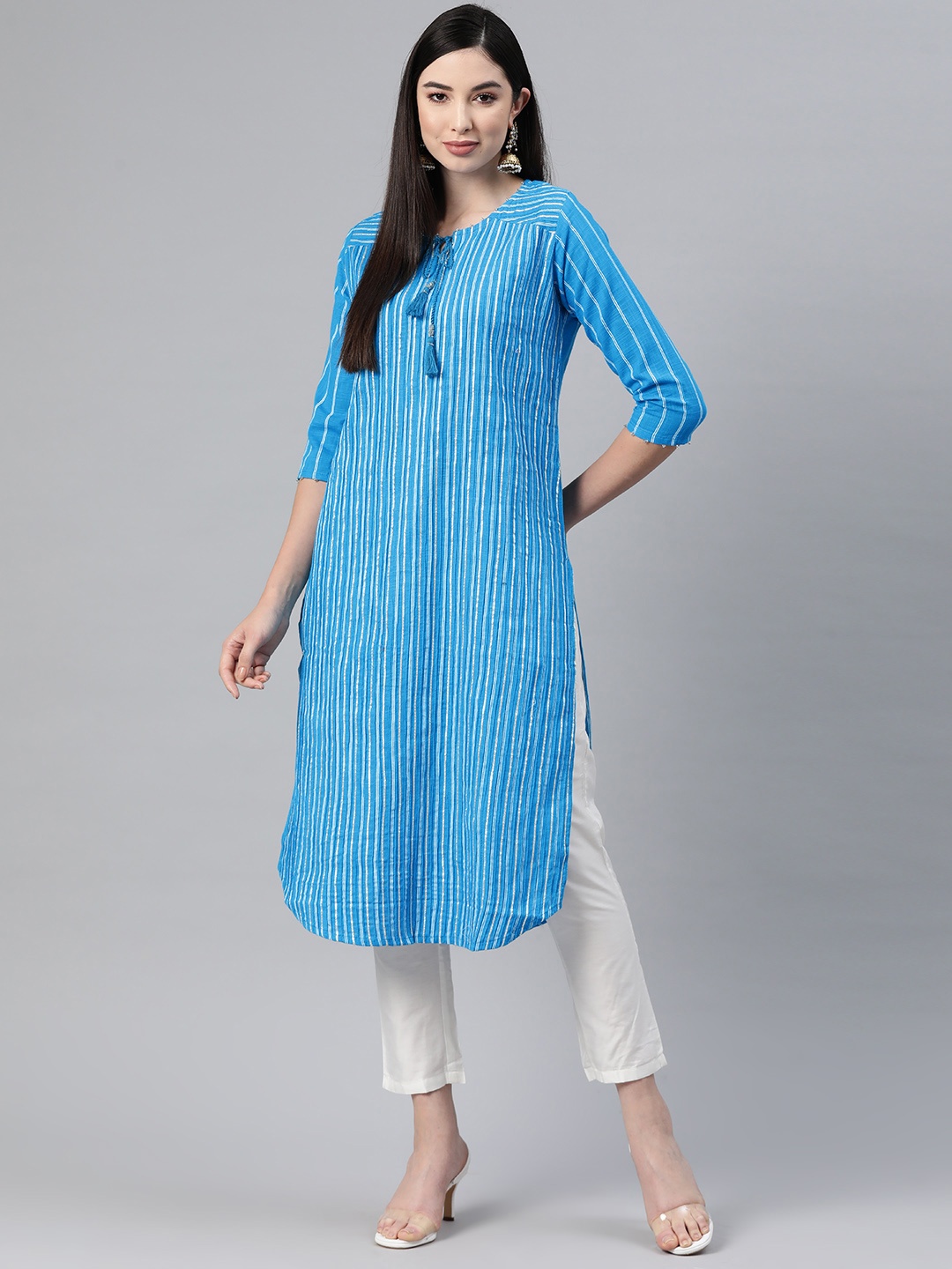 

Readiprint Fashions Women Striped Cotton Kurta, Blue