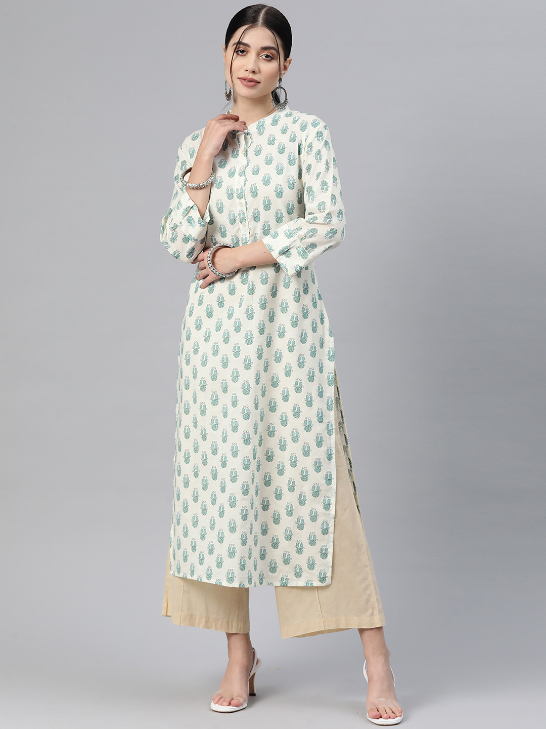 

Readiprint Fashions Women Ethnic Motifs Printed Cotton Kurta, Off white