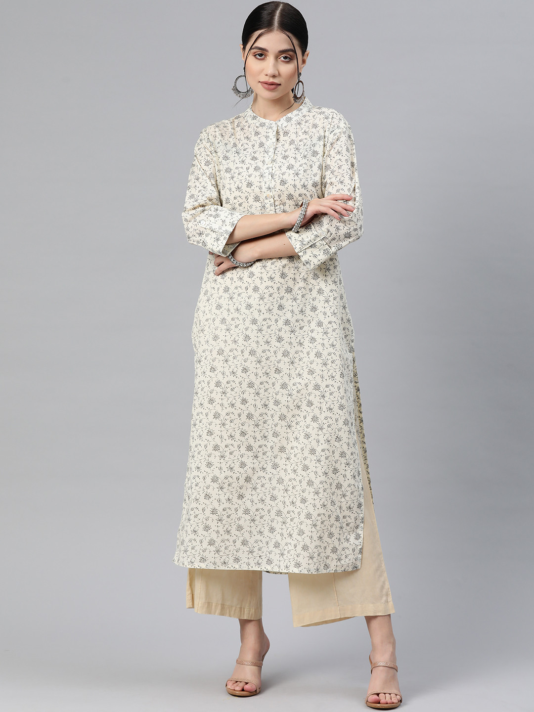 

Readiprint Fashions Women Floral Printed Cotton Kurta, White