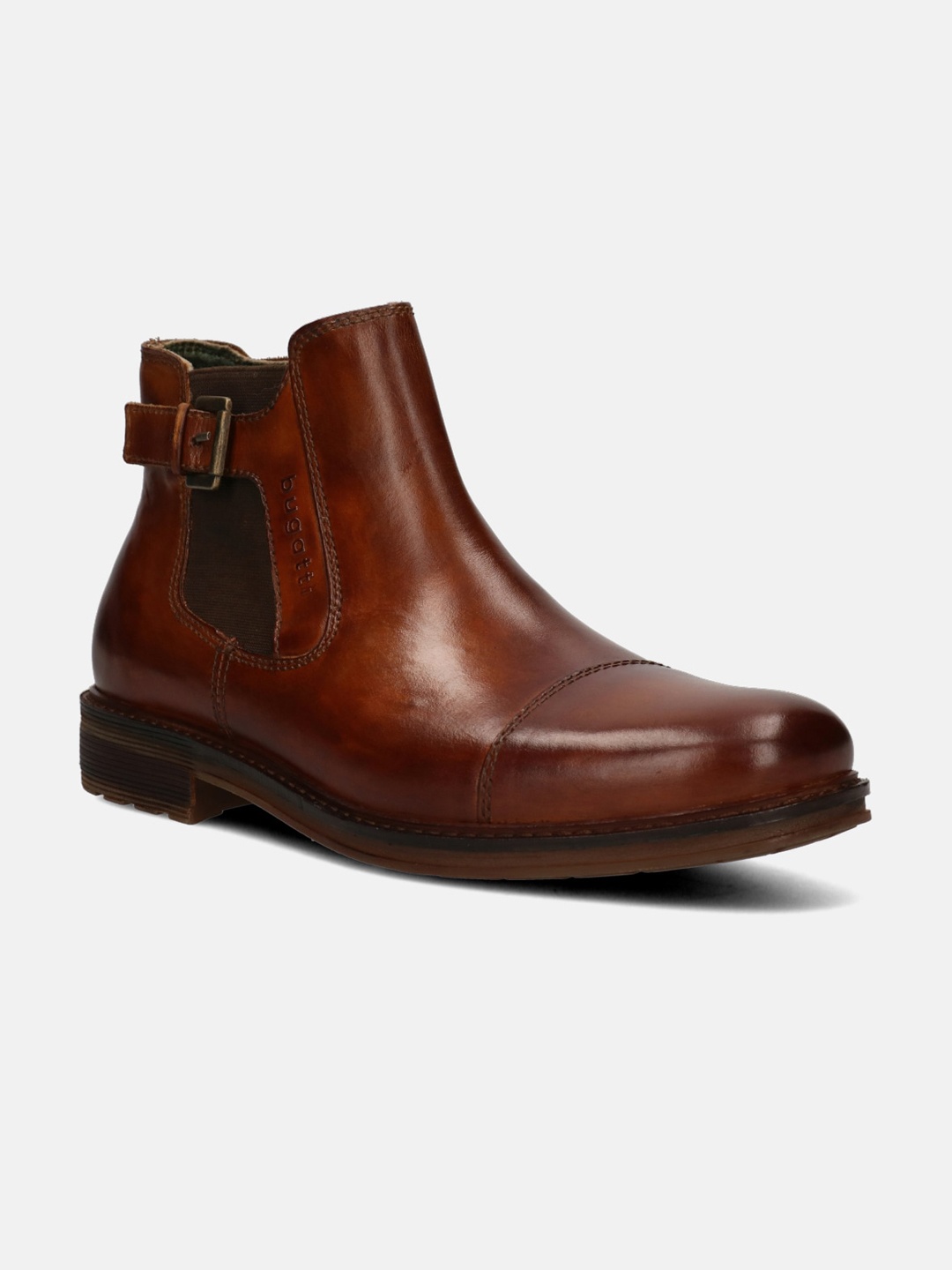

Bugatti Mirato Men Textured Block-Heeled Leather Chelsea Boots, Brown