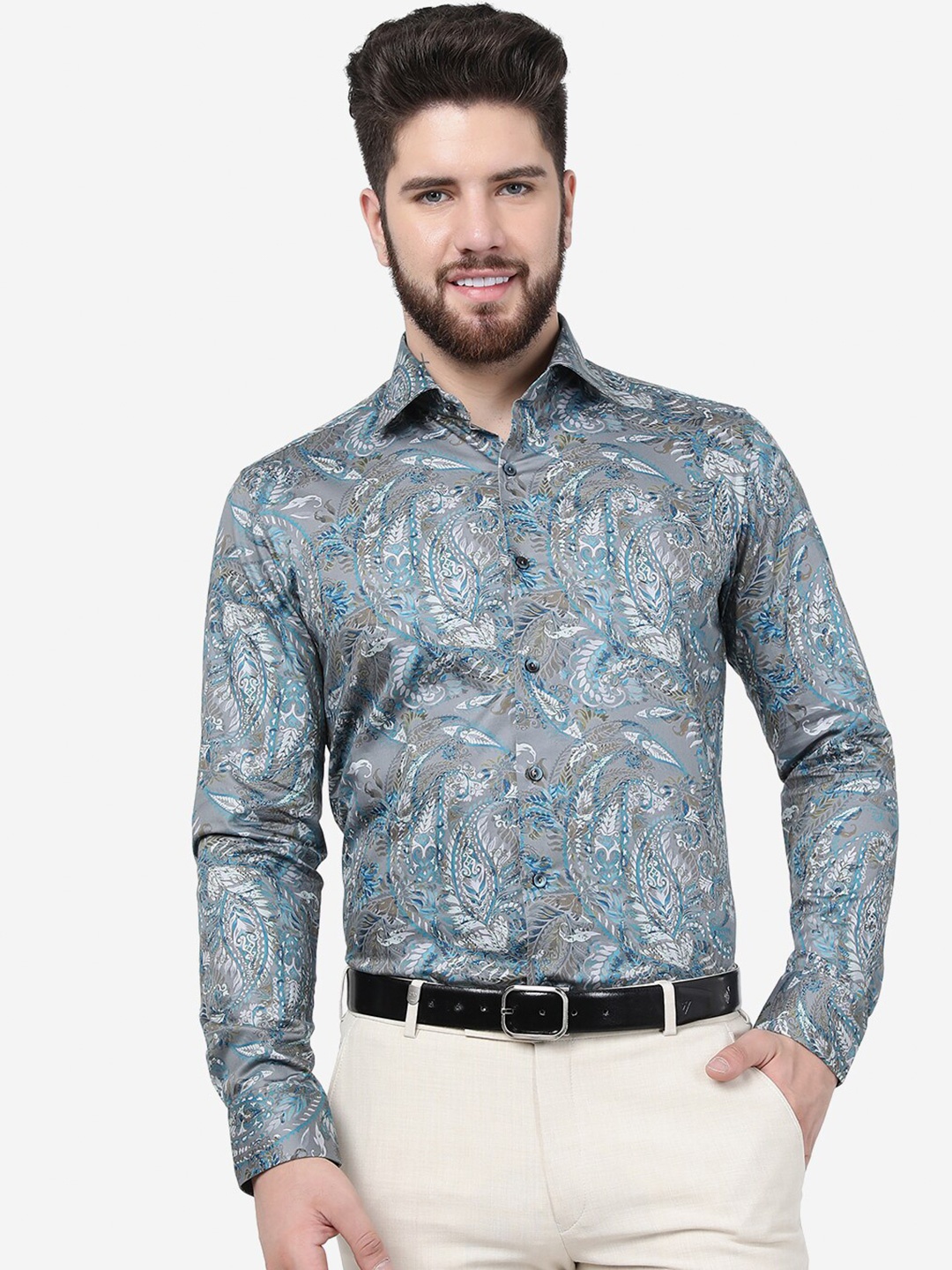 

WYRE Slim Fit Floral Printed Pure Cotton Formal Shirt, Grey