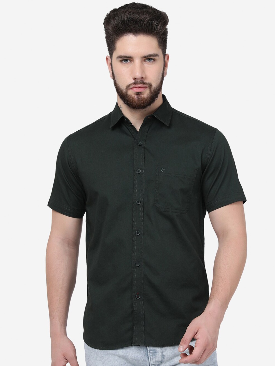 

Greenfibre Slim Fit Casual Pure Cotton Shirt, Green