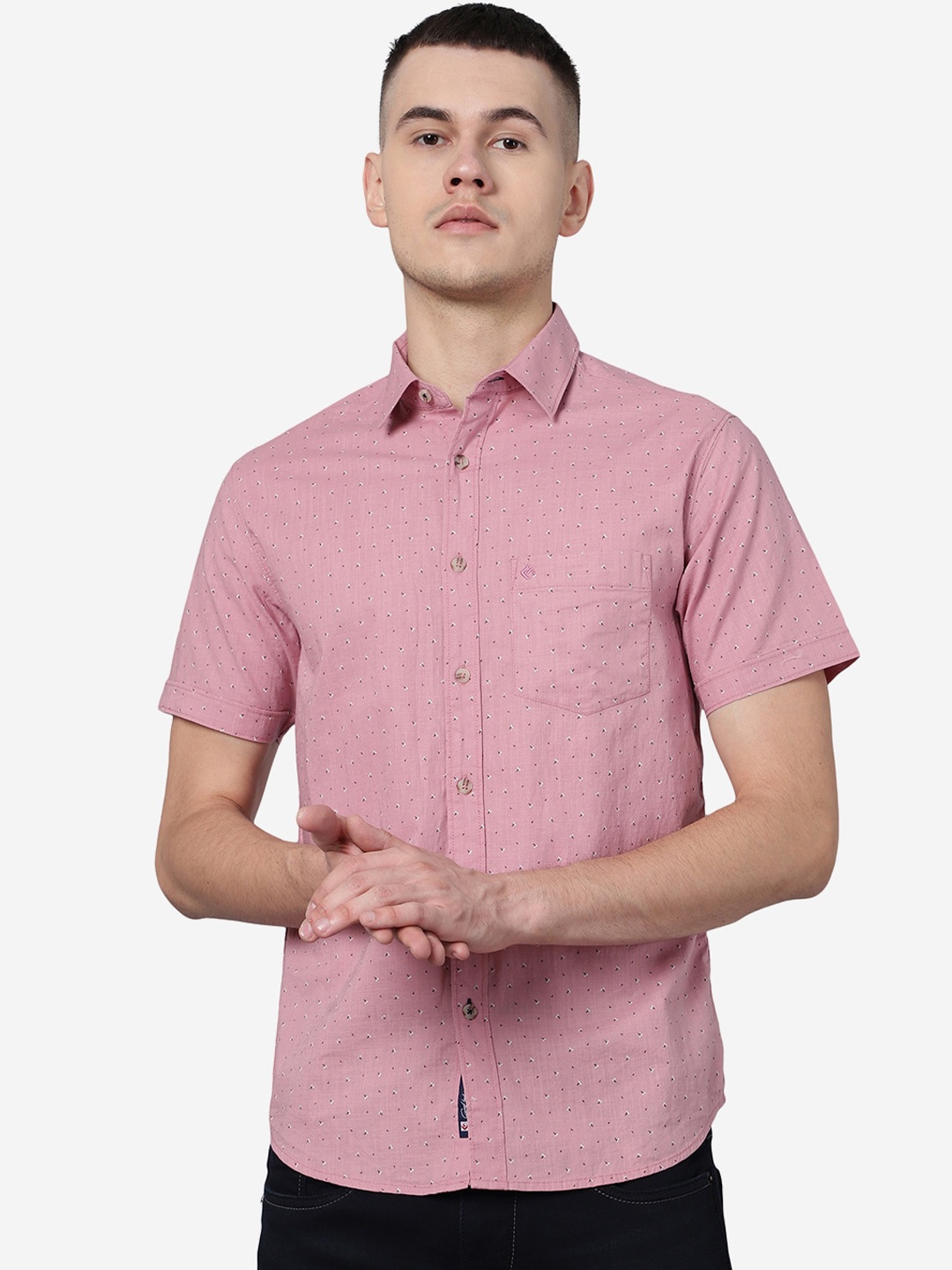 

Greenfibre Slim Fit Micro Ditsy Printed Casual Pure Cotton Shirt, Pink