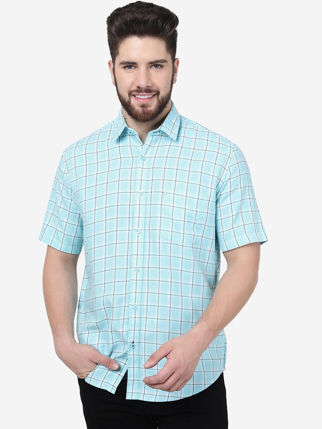 

Greenfibre Slim Fit Checked Casual Pure Cotton Shirt, Blue