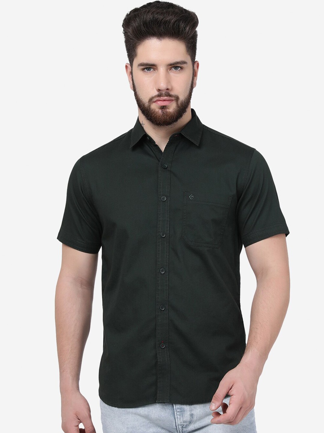 

Greenfibre Slim Fit Casual Pure Cotton Shirt, Green