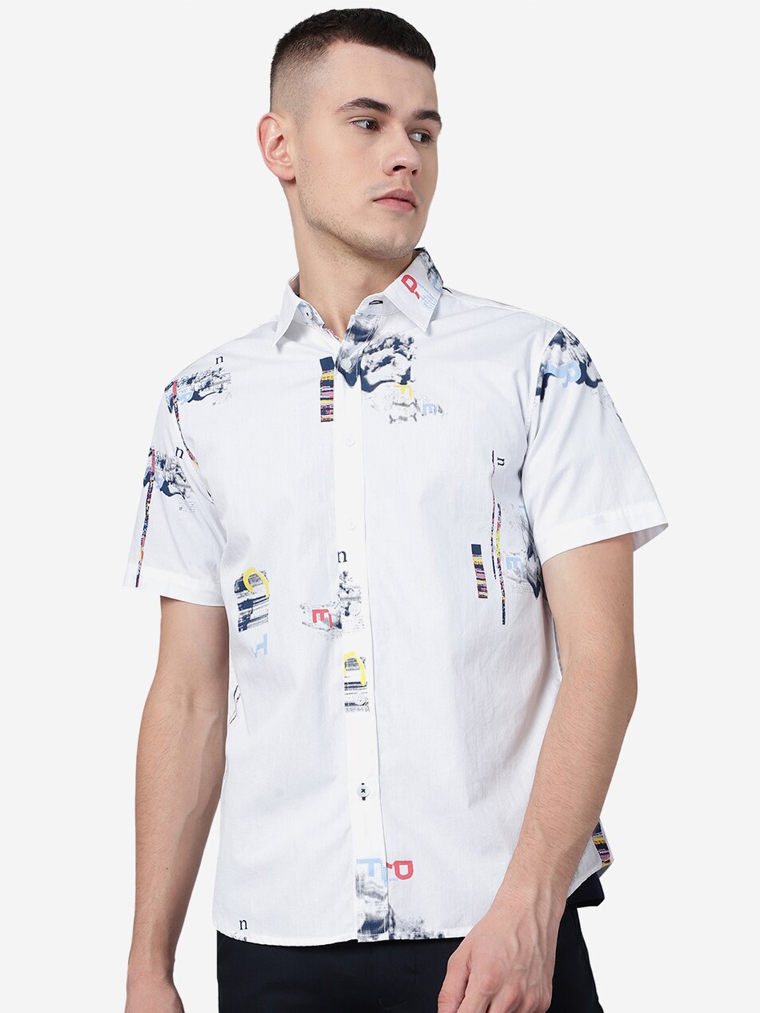 

Greenfibre Abstract Printed Cotton Shirt, White