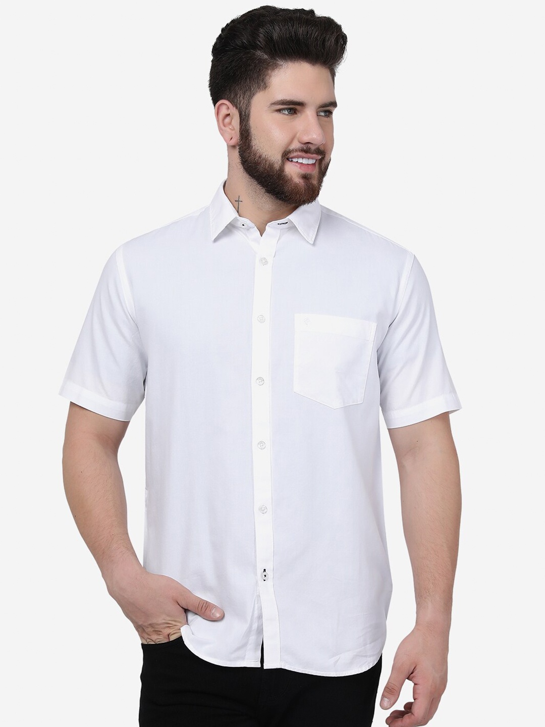 

Greenfibre Spread Collar Cotton Shirt, White