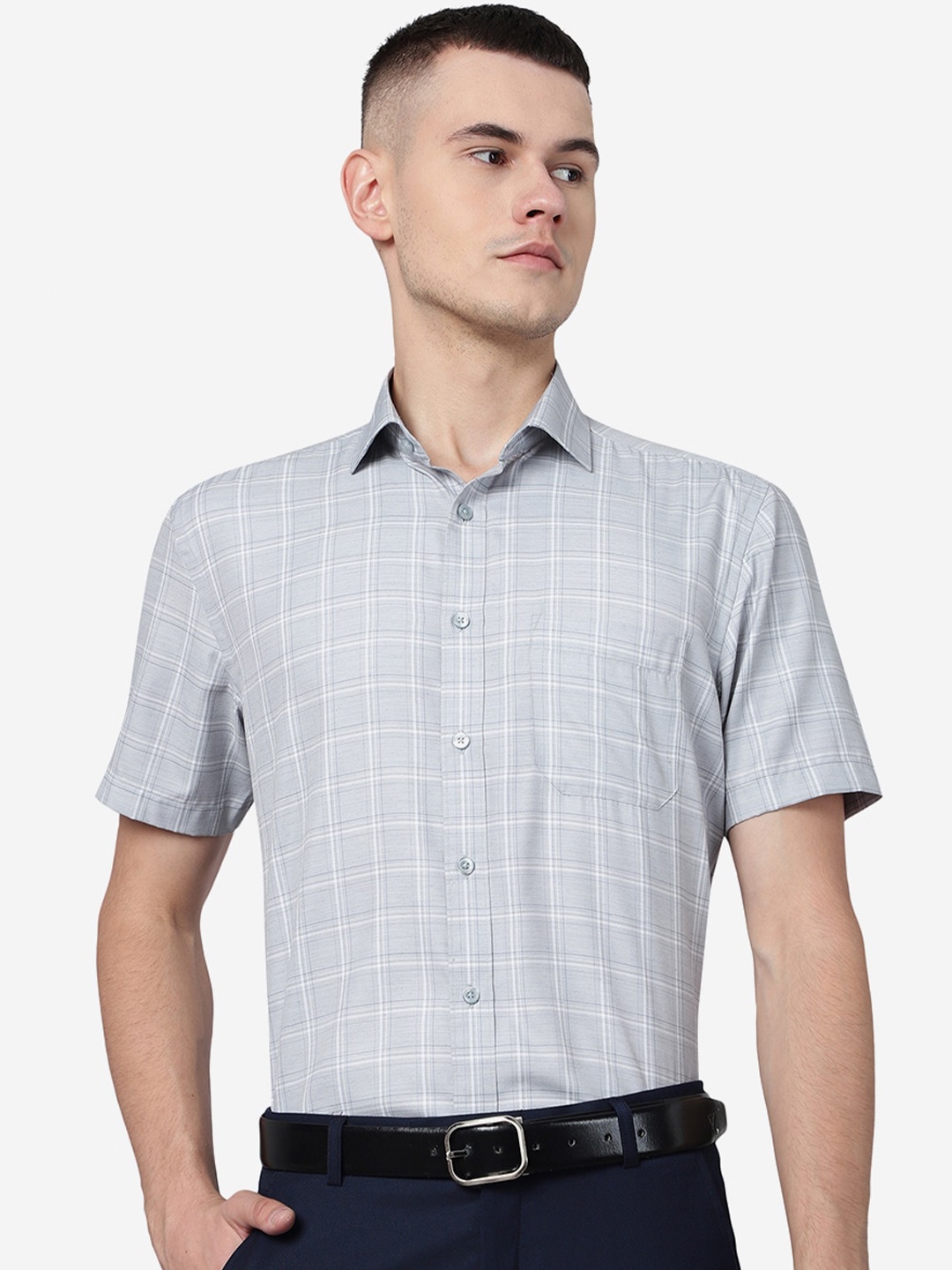 

Greenfibre Windowpane Checked Formal Shirt, Grey