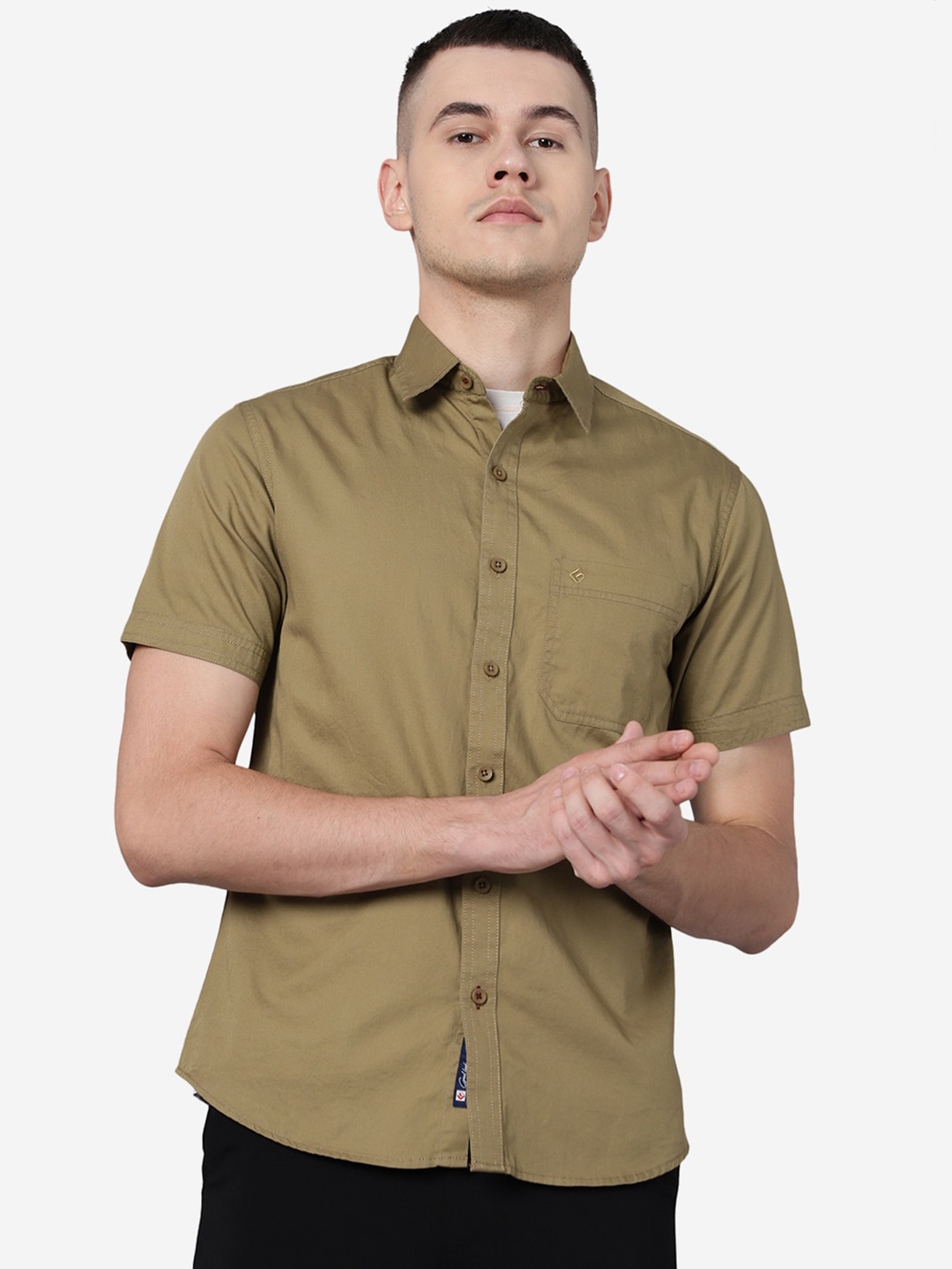 

Greenfibre Spread Collar Cotton Shirt, Khaki