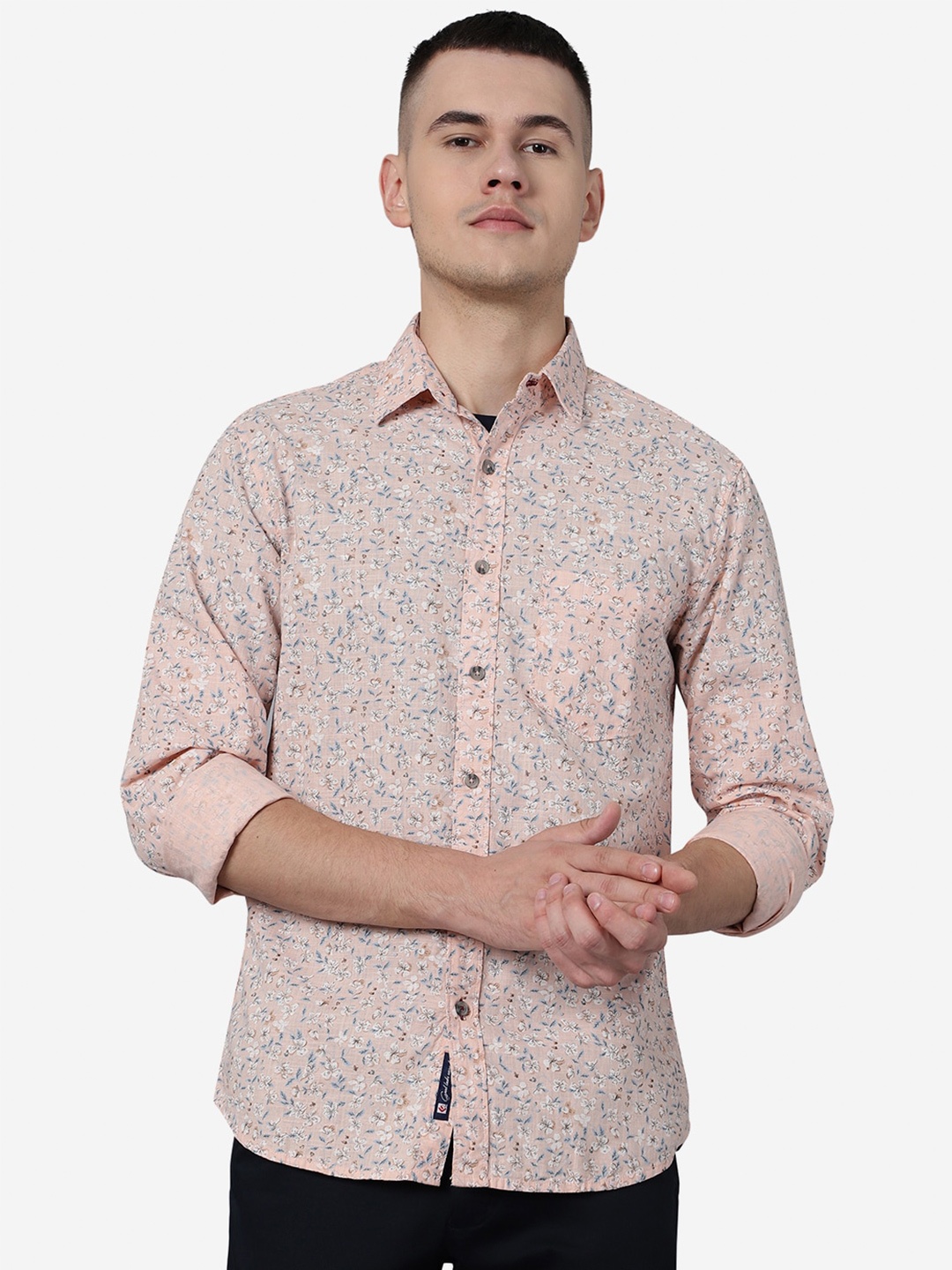 

Greenfibre Floral Printed Spread Collar Cotton Shirt, Peach